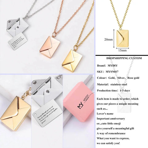 Customized Love Letter Envelope Necklace - Stainless Steel Jewelry. - 3sung llc