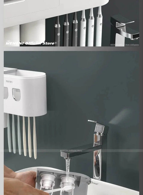 MENGNI Magnetic Toothbrush Holder with Automatic Toothpaste Dispenser & Storage Rack. - 3sung llc