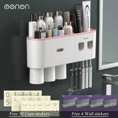 MENGNI Magnetic Toothbrush Holder with Automatic Toothpaste Dispenser & Storage Rack. - 3sung llc