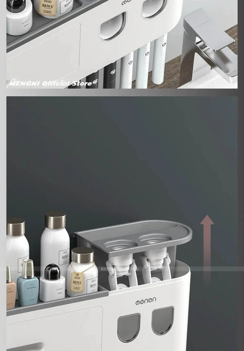 MENGNI Magnetic Toothbrush Holder with Automatic Toothpaste Dispenser & Storage Rack. - 3sung llc