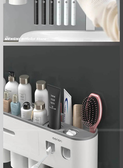 MENGNI Magnetic Toothbrush Holder with Automatic Toothpaste Dispenser & Storage Rack. - 3sung llc