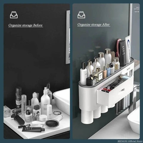 MENGNI Magnetic Toothbrush Holder with Automatic Toothpaste Dispenser & Storage Rack. - 3sung llc