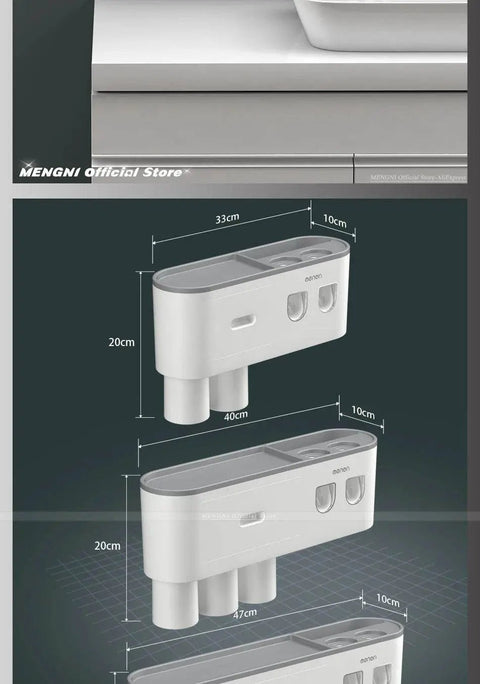 MENGNI Magnetic Toothbrush Holder with Automatic Toothpaste Dispenser & Storage Rack. - 3sung llc