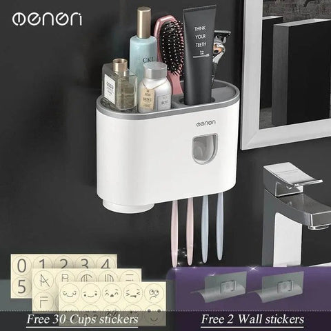 MENGNI Magnetic Toothbrush Holder with Automatic Toothpaste Dispenser & Storage Rack. - 3sung llc