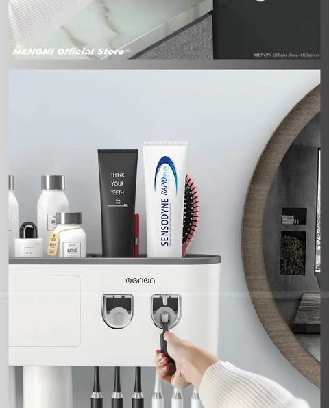 MENGNI Magnetic Toothbrush Holder with Automatic Toothpaste Dispenser & Storage Rack. - 3sung llc