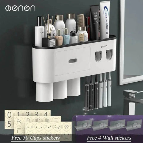 MENGNI Magnetic Toothbrush Holder with Automatic Toothpaste Dispenser & Storage Rack. - 3sung llc