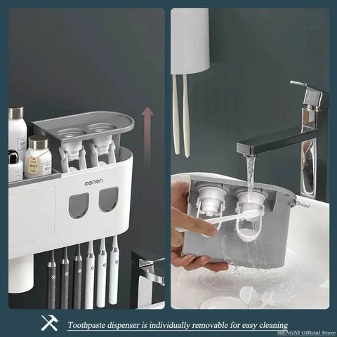 MENGNI Magnetic Toothbrush Holder with Automatic Toothpaste Dispenser & Storage Rack. - 3sung llc