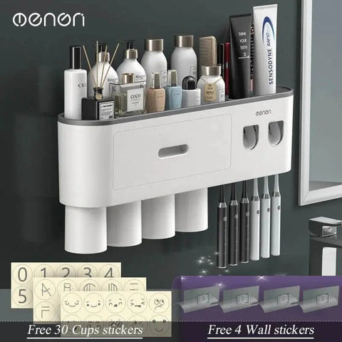 MENGNI Magnetic Toothbrush Holder with Automatic Toothpaste Dispenser & Storage Rack. - 3sung llc