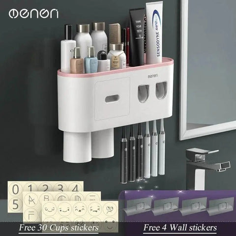 MENGNI Magnetic Toothbrush Holder with Automatic Toothpaste Dispenser & Storage Rack. - 3sung llc