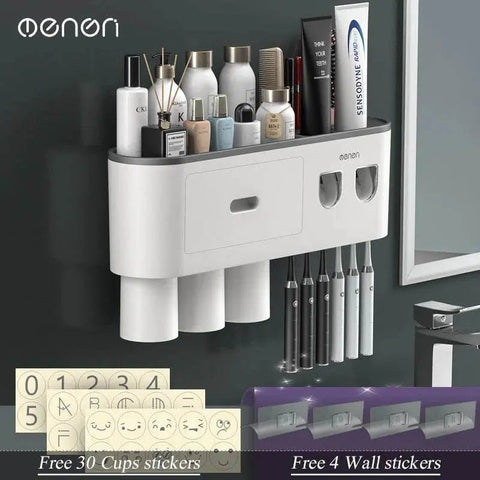 MENGNI Magnetic Toothbrush Holder with Automatic Toothpaste Dispenser & Storage Rack. - 3sung llc