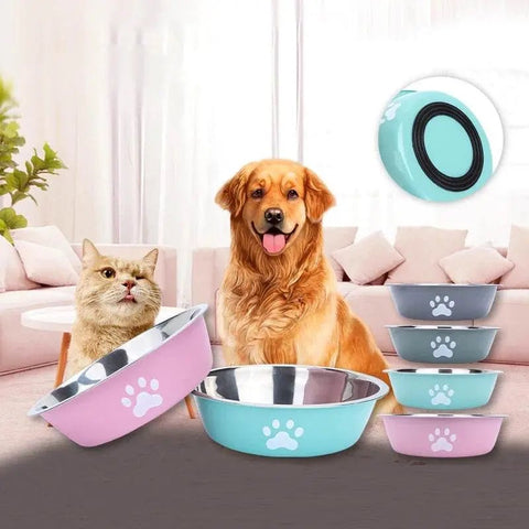 Stainless Steel Pet Bowl with Anti - Slip Silicone Base. - 3sung llc